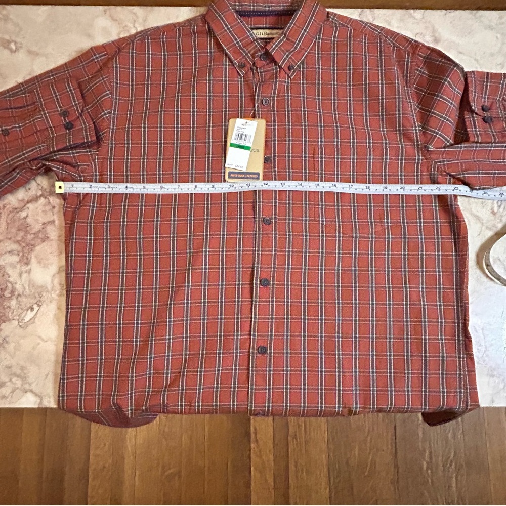 NWT G.H. Bass & Co Men’s Orange Plaid Button Down Shirt Size Large - Picture 3 of 8